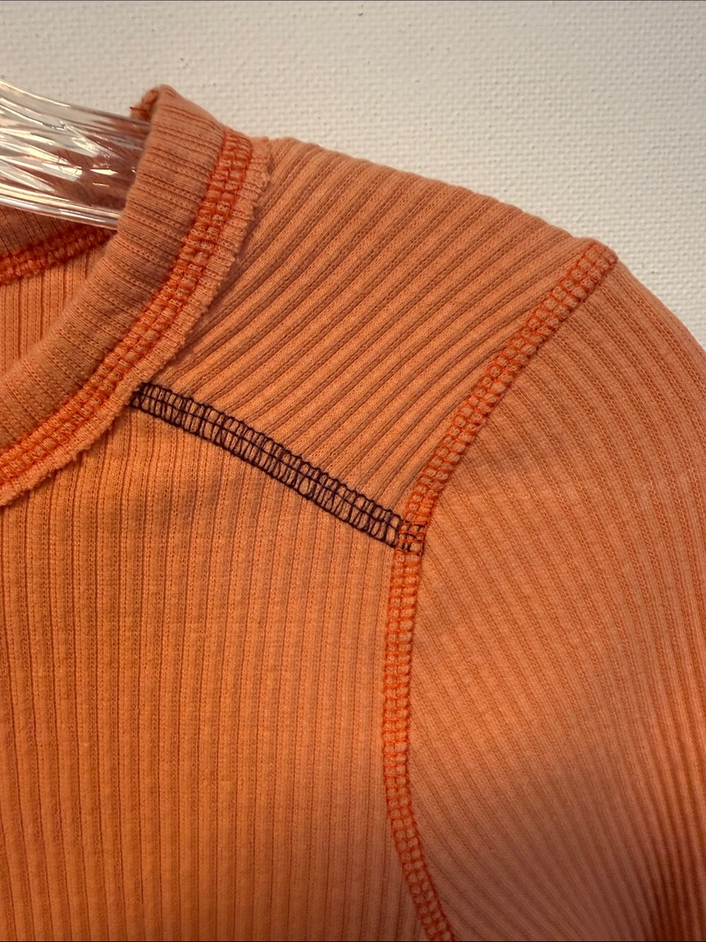 Wild Fable Long Sleeve Ribbed Crop Top in Rust Orange with Contrast Stitching - Picture 5 of 5